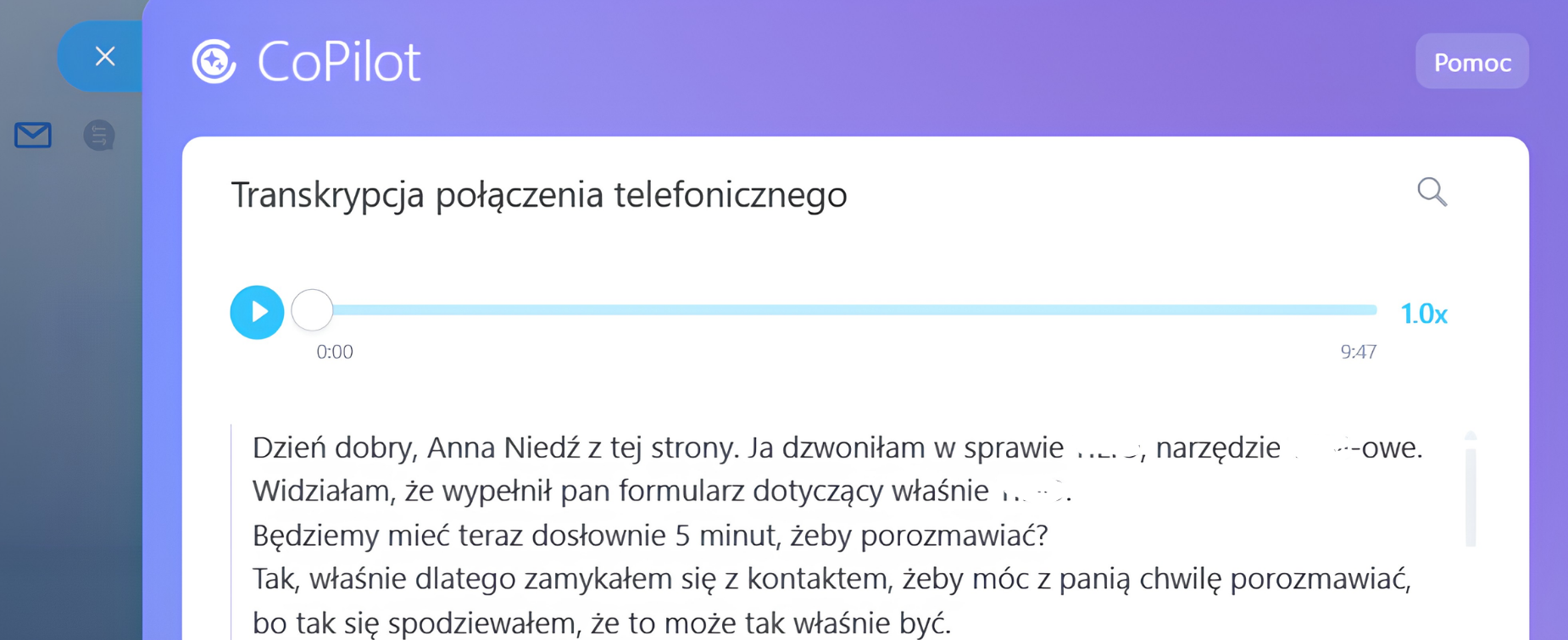 Transkrypcja rozmowy telefonicznej dostępna w Bitrix24