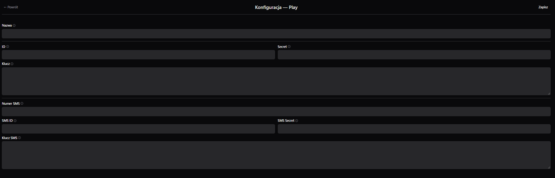 Formularz konfiguracji integracji Play w Bitrix24