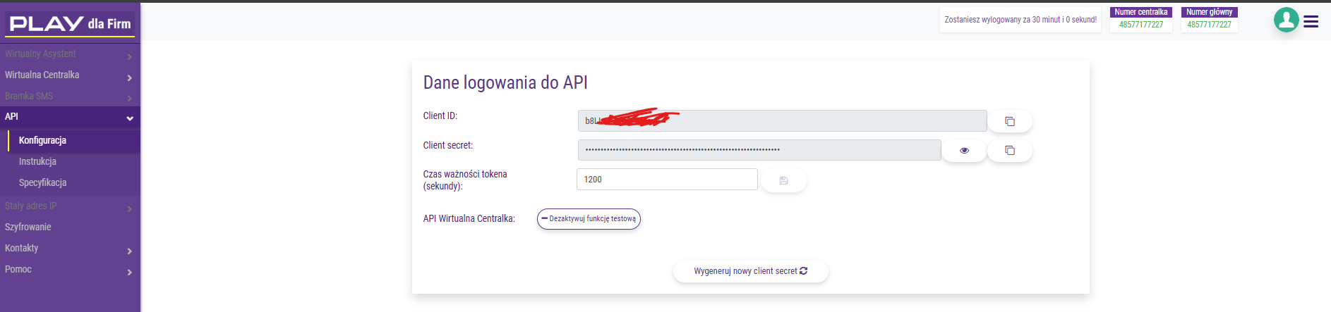 Dane logowania do API Play