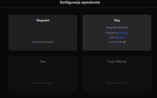 Aktywna integracja Play w konfiguracji operatorów