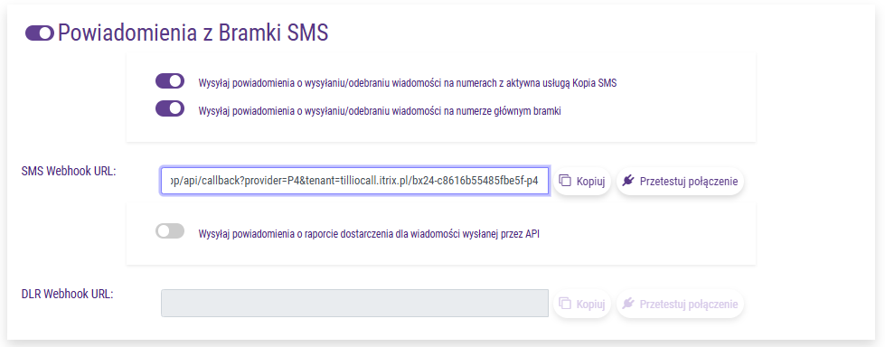 Konfiguracja SMS Webhook URL